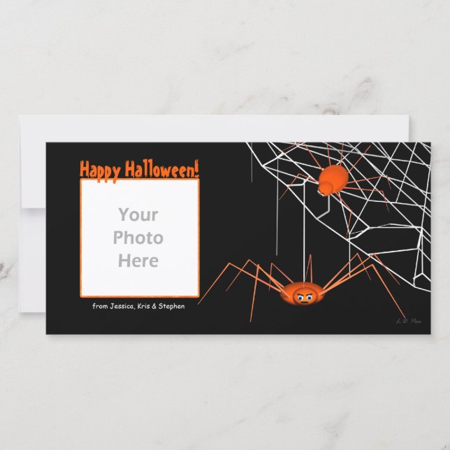 Tarjeta Festiva Naranja Halloween Spiders (Anverso)