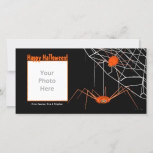 Tarjeta Festiva Naranja Halloween Spiders