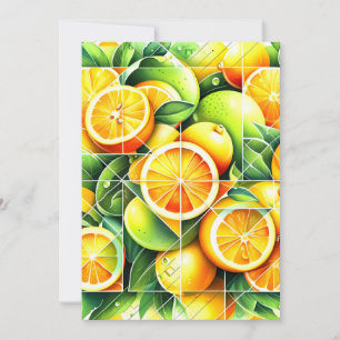 Tarjeta Festiva Naranja Limón Botánico Cítrico Geométrico