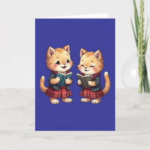 Tarjeta Festiva Naranja lindo Kitties leyendo poesía nocturna quem