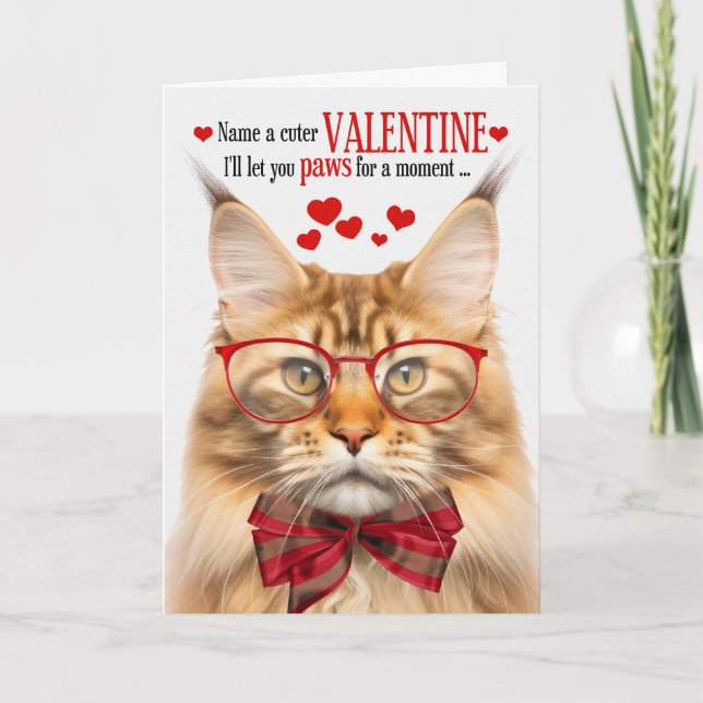 Tarjeta Festiva Naranja Maine Coon Tabby El día de San Valentín de (Anverso)