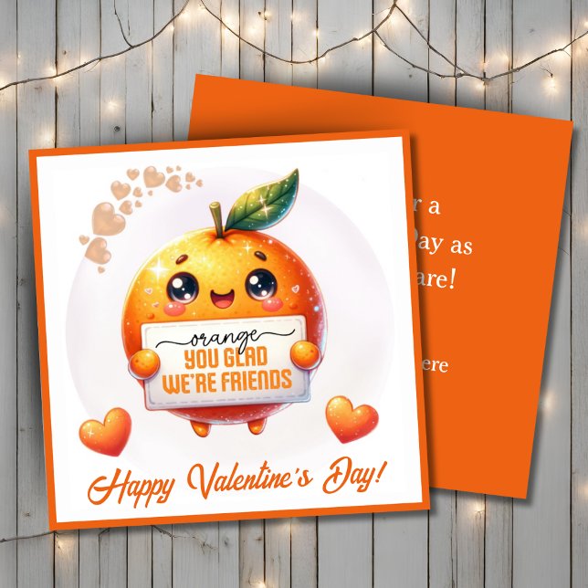 Tarjeta Festiva Naranja, me alegra que seamos amigos Personalizado (Orange You Glad We're Friends Custom Valentine's Holiday Card. Add a your name and a special message)