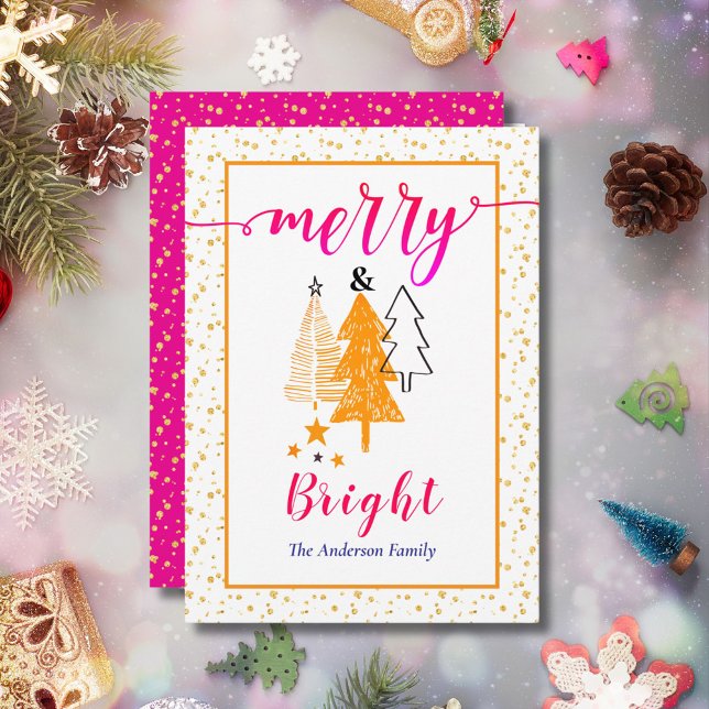 Tarjeta Festiva Naranja merry y brillante Cerise Navidades rosados (Subido por el creador)