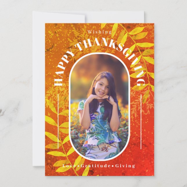Tarjeta Festiva Naranja moderno de la foto de Acción de Gracias (Anverso)
