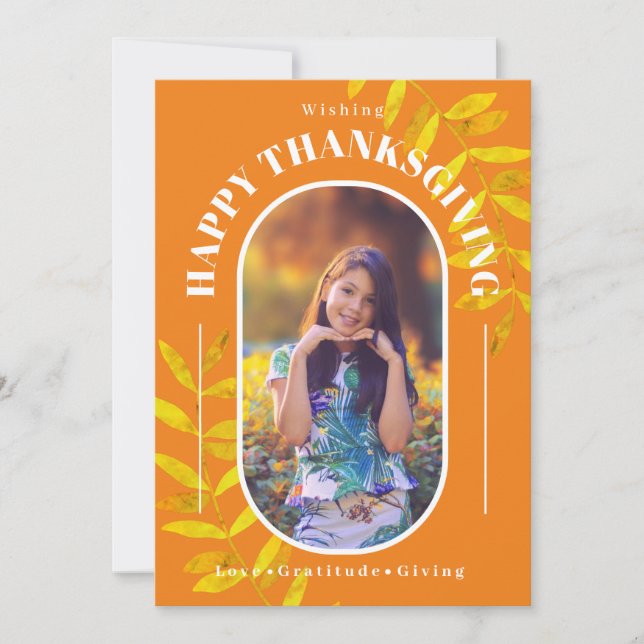 Tarjeta Festiva Naranja moderno de la foto de Acción de Gracias (Anverso)