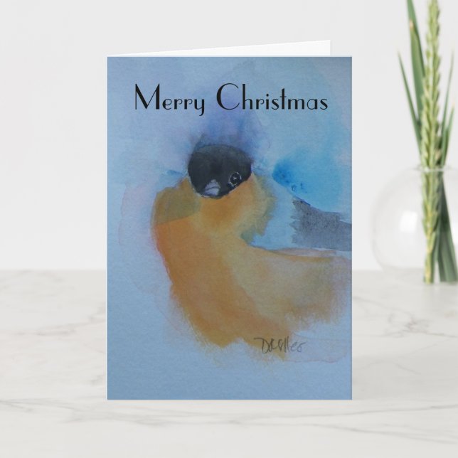 Tarjeta Festiva Naranja Navidades de acuarela de invierno de invie (Anverso)