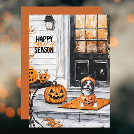 Tarjeta Festiva Naranja negro Calabaza perro feliz Halloween