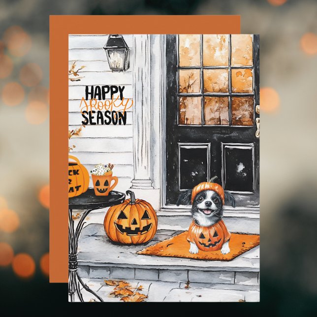 Tarjeta Festiva Naranja negro Calabaza perro feliz Halloween (Subido por el creador)