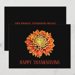 Tarjeta Festiva Naranja negro Floral Moderno Feliz Día de Gracias