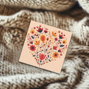 Tarjeta Festiva Naranja Nordic Scandinavian Heart Valentines