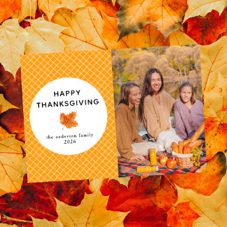 Tarjeta Festiva Naranja Plaid | Feliz Día de Acción de Gracias, Ot
