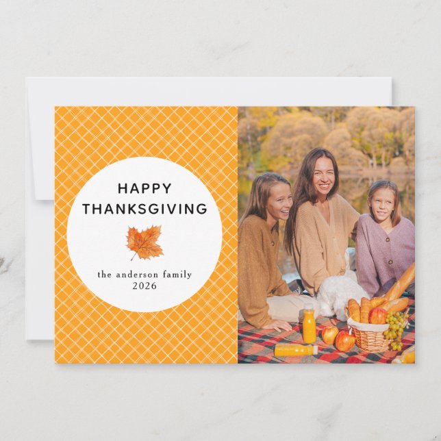 Tarjeta Festiva Naranja Plaid | Feliz Día de Acción de Gracias, Ot (Anverso)