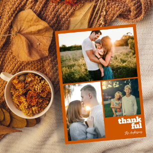 Tarjeta Festiva Naranja quemado simple Acción de Gracias 3 Collage