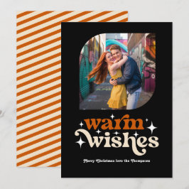 Tarjeta Festiva Naranja quemado y Navidades retro de champán foto