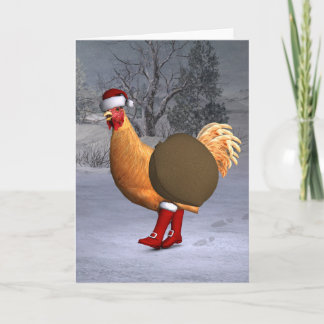 Tarjeta Festiva Naranja Rooster Santa Claus