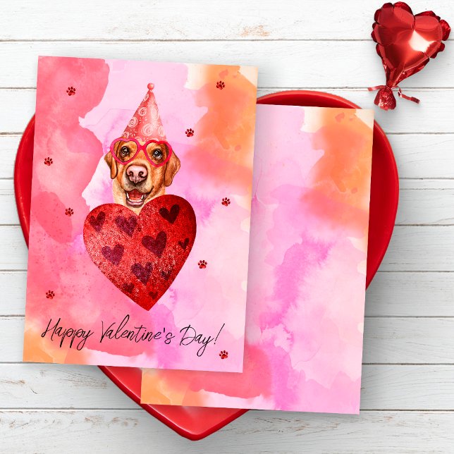 Tarjeta Festiva Naranja rosa Labrador El día de San Valentín perro (Subido por el creador)