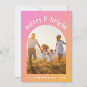 Tarjeta Festiva Naranja rosa Merry Bright Photo Arching Frame