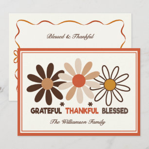 Tarjeta Festiva Naranja Rústico Otoño Floral Retro Agradecido