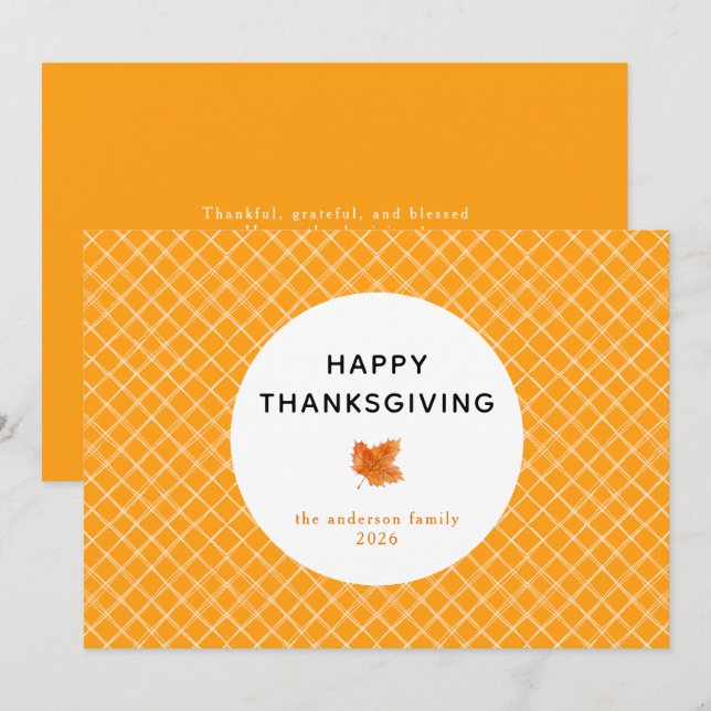 Tarjeta Festiva Naranja Sencillamente Feliz Acción de Gracias Otoñ (Anverso / Reverso)
