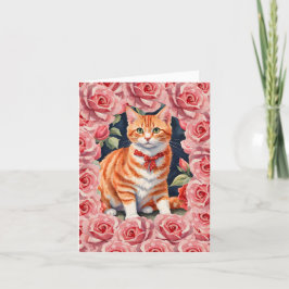 Tarjeta Festiva Naranja Tabby Cat Meow-tastic Floral Valentcard Ca