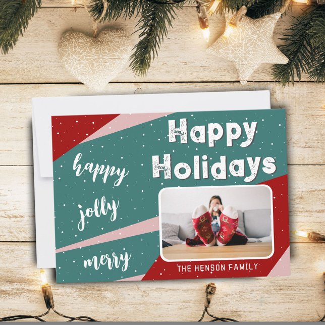 Tarjeta Festiva Naranja verde rosado moderno estriba a Navidades (Subido por el creador)