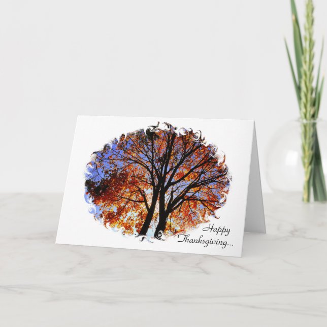 Tarjeta Festiva Naranja y azul - Feliz Día de Gracias... (Anverso)