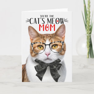 Tarjeta Festiva Naranja y gato blanco para mamá en el día de la ma
