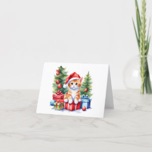 Tarjeta Festiva Naranja y Santa Kitten blanco, muchos regalos en b