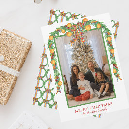 Tarjeta Festiva Naranjas de acuarelas Bow Garland foto Navidades