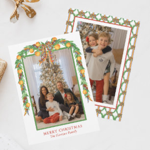 Tarjeta Festiva Naranjas de acuarelas Bow Garland foto Navidades
