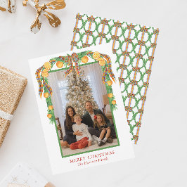 Tarjeta Festiva Naranjas de acuarelas Bow Garland foto Navidades