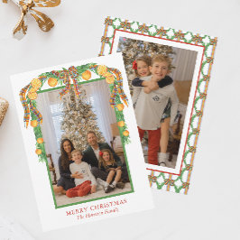 Tarjeta Festiva Naranjas de acuarelas Bow Garland foto Navidades