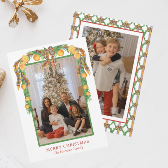 Tarjeta Festiva Naranjas de acuarelas Bow Garland foto Navidades (Subido por el creador)