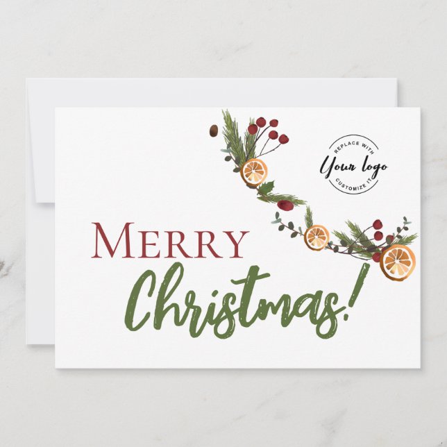 Tarjeta Festiva Naranjas secos de la guirnalda navideña con logo c (Anverso)