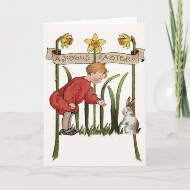 Tarjeta Festiva Narciso Jonquil del conejito de pascua del (Anverso)