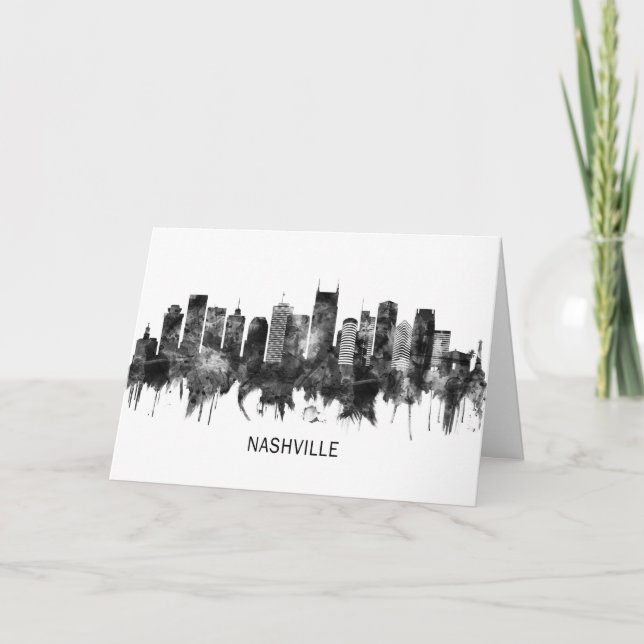 Tarjeta Festiva Nashville Tennessee Skyline BW (Anverso)