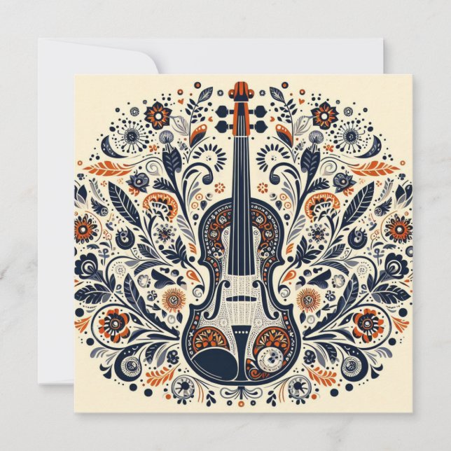 Tarjeta Festiva  National Violin Day Melody Sticker with Folk Art  (Anverso)