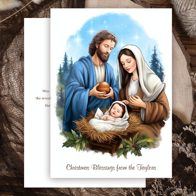 Tarjeta Festiva Natividad acuarela Escena Navidades religiosos (Subido por el creador)