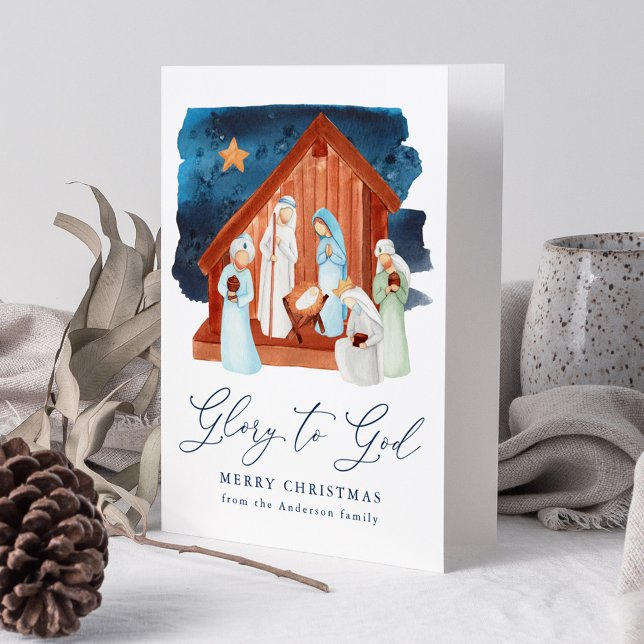 Tarjeta Festiva Natividad acuarela Gloria a Dios no foto (Subido por el creador)