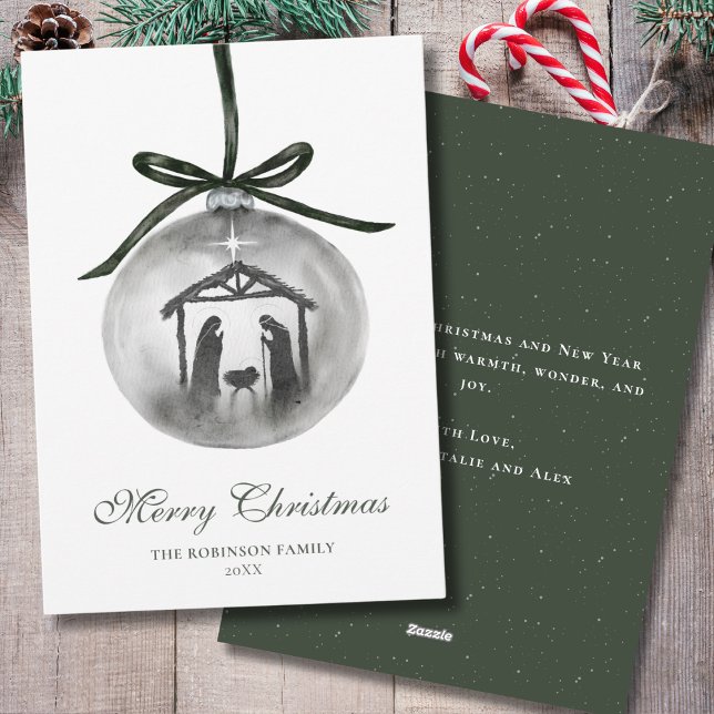 Tarjeta Festiva Natividad acuarela Ornamento navideño (Subido por el creador)