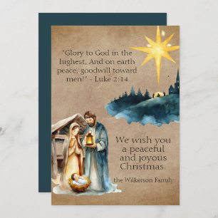 Tarjeta Festiva Natividad acuática Escena pergamino de oración