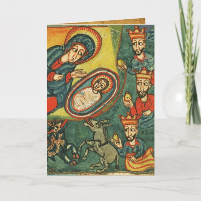 TARJETA FESTIVA NATIVIDAD, ADORACIÓN DE LA ORACIÓN DE NAVIDADES IR (Anverso)