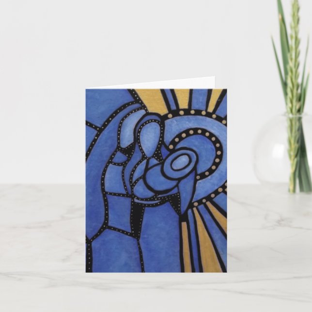 Tarjeta Festiva Natividad azul moderna Jesús Maria José del (Anverso)