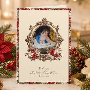 Tarjeta Festiva Natividad Católica Madre Bendita y Jesús Floral
