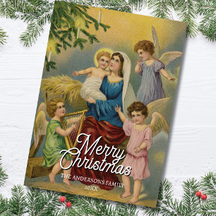 Tarjeta Festiva Natividad clásica Mary Baby Jesus Angels