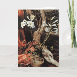 TARJETA FESTIVA NATIVIDAD CON LILLAS BLANCAS - MAGIA DE NAVIDADES