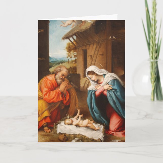 Tarjeta Festiva Natividad de Lorenzo Lotto (Anverso)