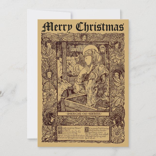 Tarjeta Festiva Natividad de los Navidades de Art Nouveau de 1898 (Anverso)