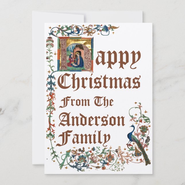 Tarjeta Festiva Natividad de los Navidades de manuscritos con ilum (Anverso)