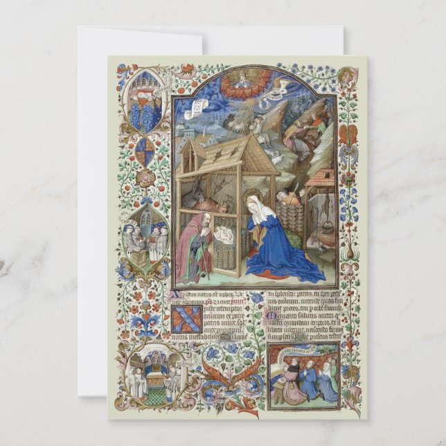 Tarjeta Festiva Natividad de Navidades medievales por el maestro B (Anverso)